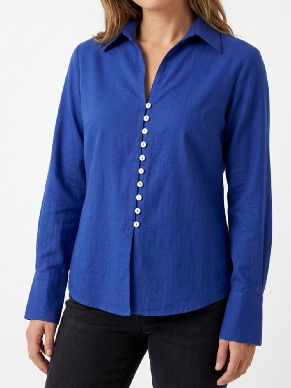 Farinaz Taghavi Royal Blue Button-Front Long Sleeve Cotton Shirt Size 12